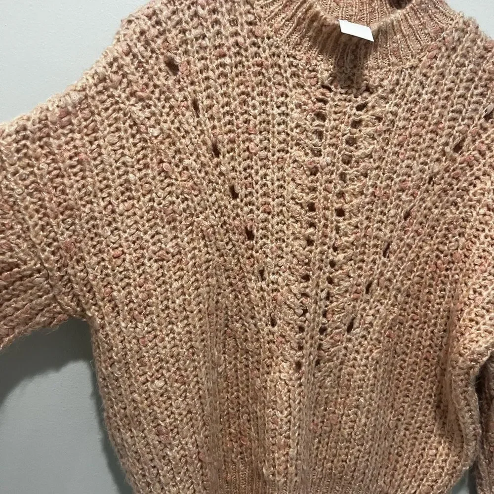 Topshop Dusty Rose Cable Knit Turtleneck Fuzzy Sweater 8-10 NWT